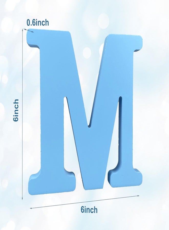 AOCEAN 6 Inch Blue Wood Letters Unfinished Wood Letters for Wall Decor Decorative Standing Letters Slices Sign Board Decoration for Craft Home Party Projects (M) - Image 2